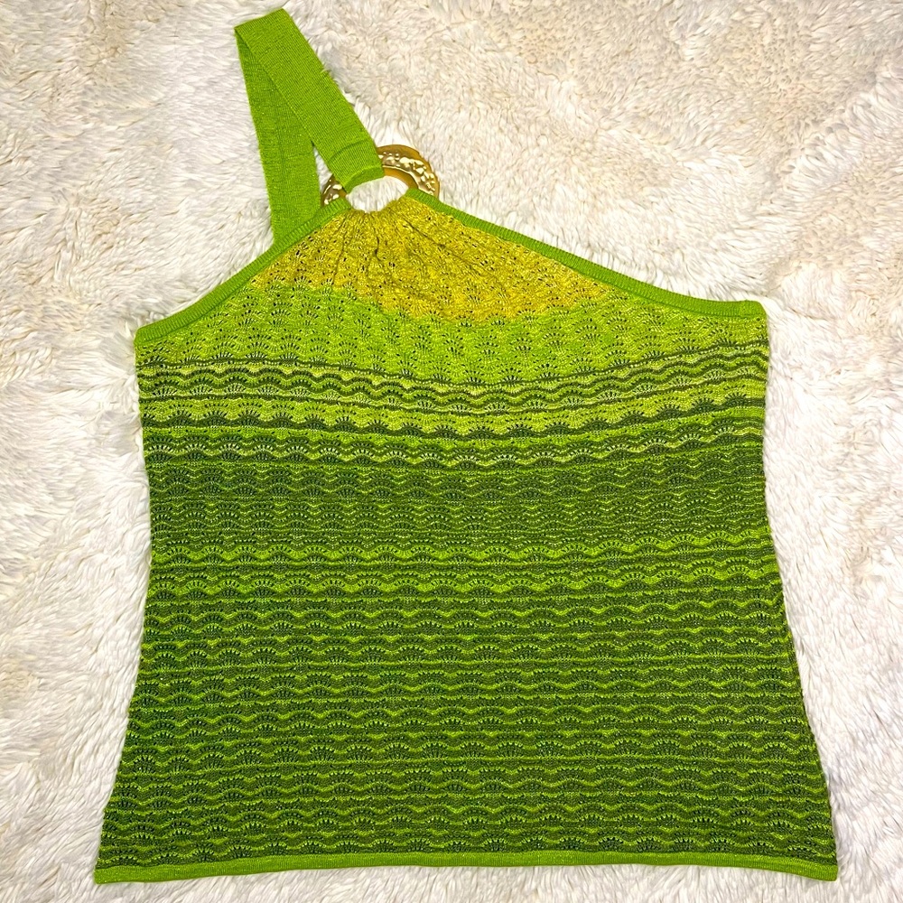 Boston Proper Green One Shoulder Sleeveless Knit Top w/ Gold Hoop - Picture 4 of 13